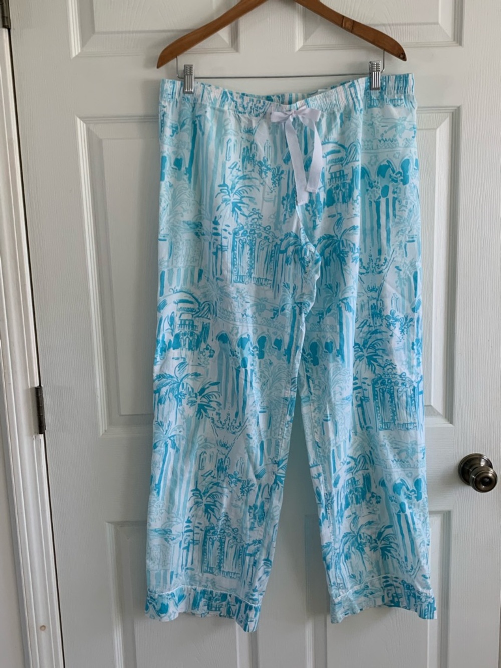 Lilly Pulitzer Aqua & White Striped Tropical Lounge Pants